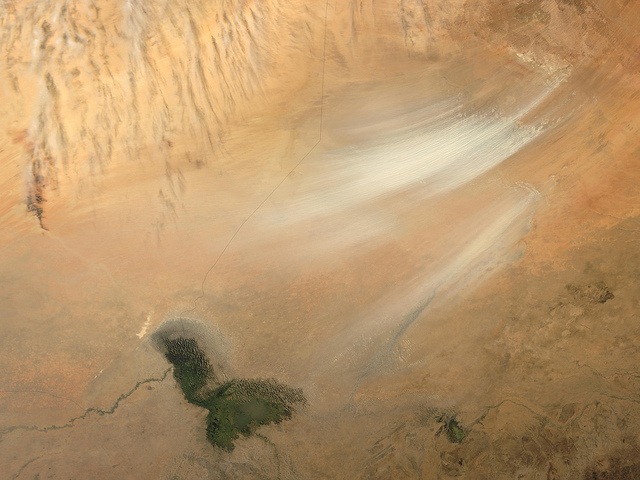 NASA satellite imagery shows the extent of Lake Chad's shrinkage. Credit: Goddard Space Flight Center/CC-BY-2.0 