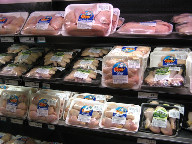 Chicken on sale in a South African supermarket.   South Africa's major current trade spat is with Brazil and other nations over cheap chicken imports which local producers claim are threatening their livelihood. Credit: John Fraser/IPS