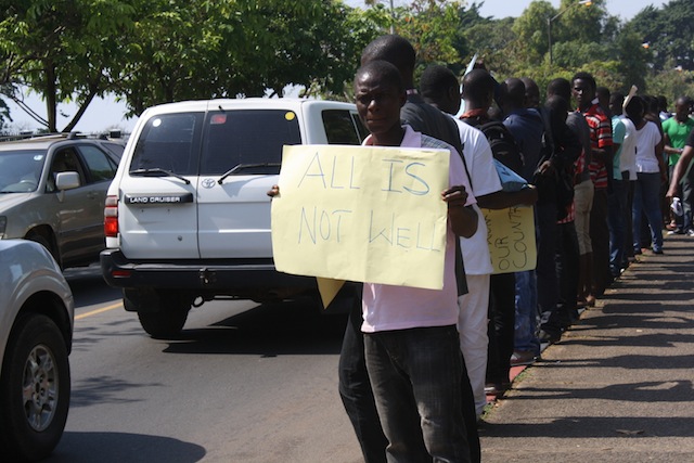 Those who are frustrated with the slow pace of progress in LIberia held public protests as President Ellen Johnson Sirleaf gave her state of the nation address. Courtesy: Wade C. L. Williams