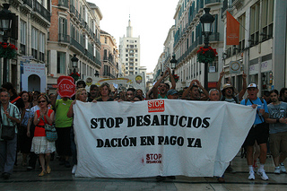 Protests, like this demonstration against foreclosures in the southern city of Málaga, are being held almost every day in some part of Spain. Credit: Inés Benítez