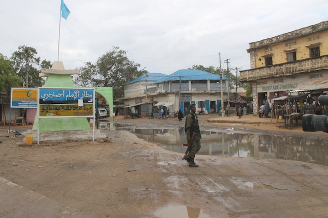 A Somali soldier patrols a street in southern port city of Kismayo. Regional leaders say that the agreement with some of the regions' clans and the Somali government over control of the three southern states could cause further divisions in the area. Credit: Ahmed Osman/IPS 