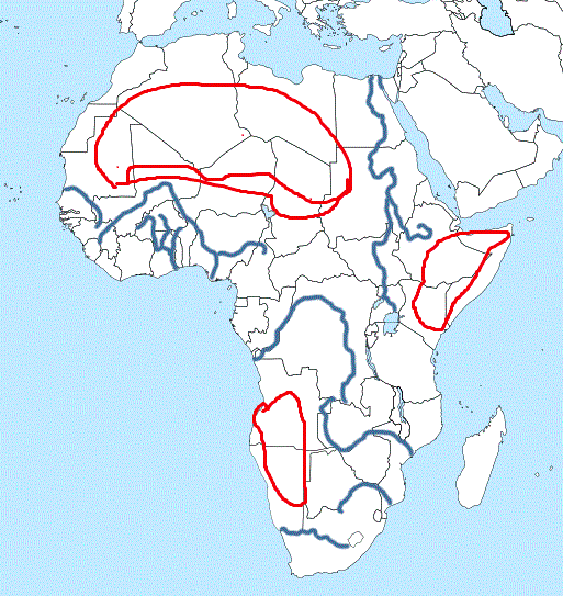 The blue lines represent major rivers in Africa with the red circles showing areas where FGM is prevalent. Courtesy: Gwada Okot Tao 