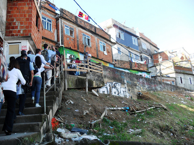 The residents of Rio de Janeiro's favelas, many of which are built on steep hillsides, climb up and down long stairways every day like this one in the Pavão-Pavãozinho favela. Credit: Fabíola Ortiz/IPS