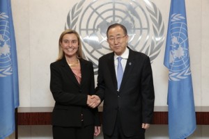 Italian Foreign Minister Federica Mogherini with UN Secretary-General Ban Ki-moon. Credit: UN Photo/Evan Schneider