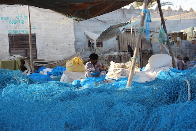 Illegal nets made of fine mesh end up trapping small, commercially unviable fish in massive quantities. Between 70 and 100 trucks, each loaded with 10,000 kg of trash fish, leave Karachi's harbour each day. Credit: Zofeen Ebrahim/IPS
