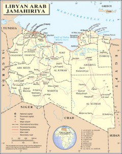 A map of Libya with major cities and settlements.  Credit: United Nations