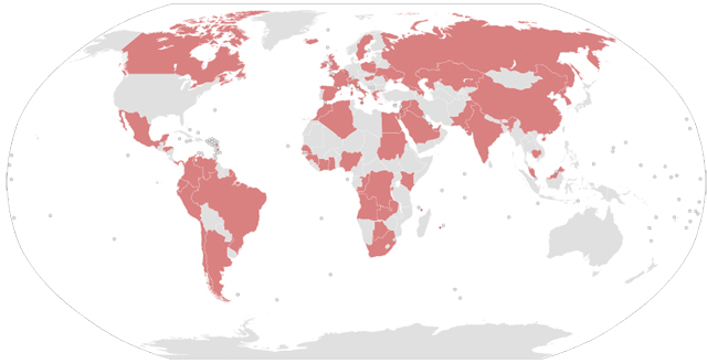 These are the countries, where country leaders, politicians, public officials, or their close family/associates are implicated in the Panama Papers. | Author: JCRules | 3 April 2016 | Brown: Countries of people implicated | Grey: Countries without people implicated (excludes businesspeople and celebrities) | Creative Commons Attribution-Share Alike 4.0 International license. | Wikimedia Commons.