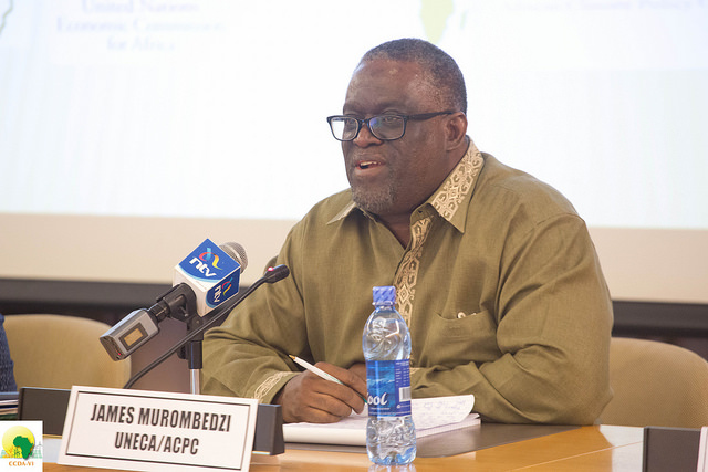 James Murombedzi of the African Climate Policy Centre speaking at the Sixth Conference on Climate Change and Development in Africa (CCDA VI), held from Oct. 18-20, 2016 in Addis Ababa, Ethiopia. Credit: Friday Phiri/IPS