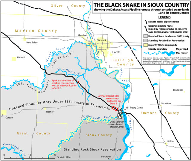 Map of the Sioux territory affected by the oil pipeline in the U.S. state of North Dakota. Credit: Northlandia.com