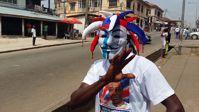 A jubilant supporter of the new president celebrates on Dec. 10 in Kumasi, the capital of Ghana's Ashanti region and stronghold of the opposition NPP. Credit: Kwaku Botwe/IPS