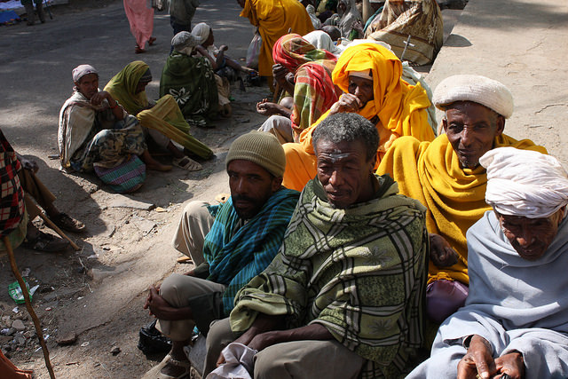 Outside Gonder churches, beggars line streets hoping for alms. Credit: James Jeffrey/IPS