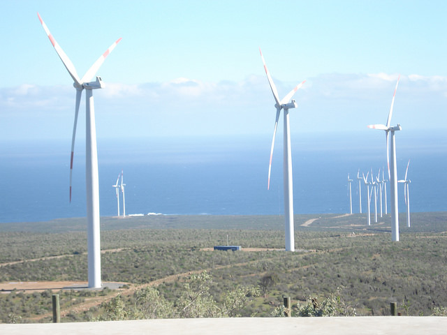 The Canela Wind Farm, with 112-m-high wind turbines and an installed capacity of 18.15 megawatts (MW), generates electricity with the force of the winds coming from the sea in the Coquimbo region of northern Chile.  Credit: Orlando Milesi/IPS