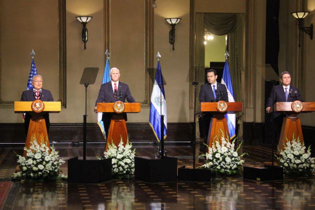 The presidents of El Salvador, Guatemala and Honduras and the vice president of the United States gave a press conference after a Jun. 28 meeting in Guatemala City on the issue of migration by undocumented Central Americans to the U.S.. Credit: Presidency of El Salvador