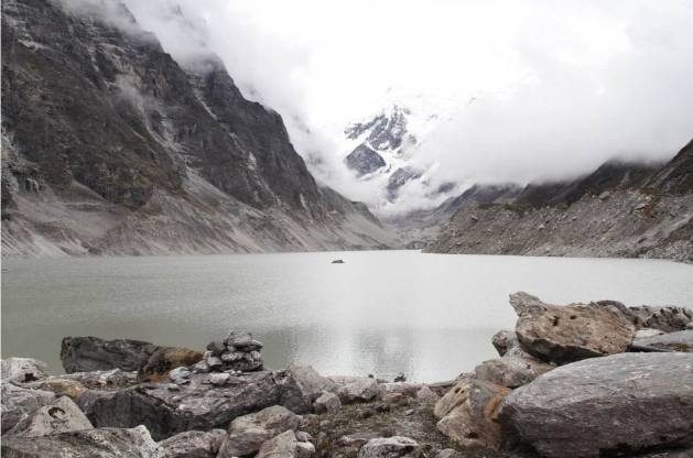 Tso Rolpa glacial lake at 4,580m has grown seven times in size in the past 60 years due to global heating. Credit: RASTRARAJ BHANDARI