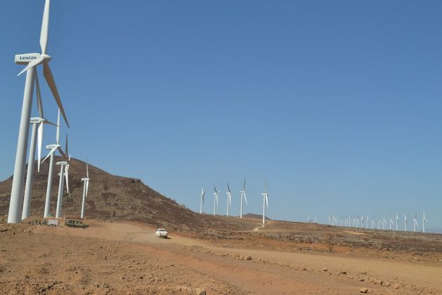 A wind energy generation plant located in Loiyangalani in northwestern Kenya. The plant is set to be the biggest in Africa, generating 300 MW. This renewable energy project was supported by the African Development Bank. Credit: Isaiah Esipisu/IPS