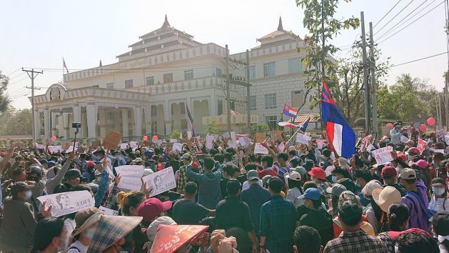 Protests against military coup in Kayin State, Myanmar on Feb. 9. This weekend saw the bloodiest day of protests after the police and security forces fired live ammunition into crowds of protestors. Analysts fear that more bloodshed is almost inevitable. Courtesy: Ninjastrikers/(CC BY-SA 4.0)
