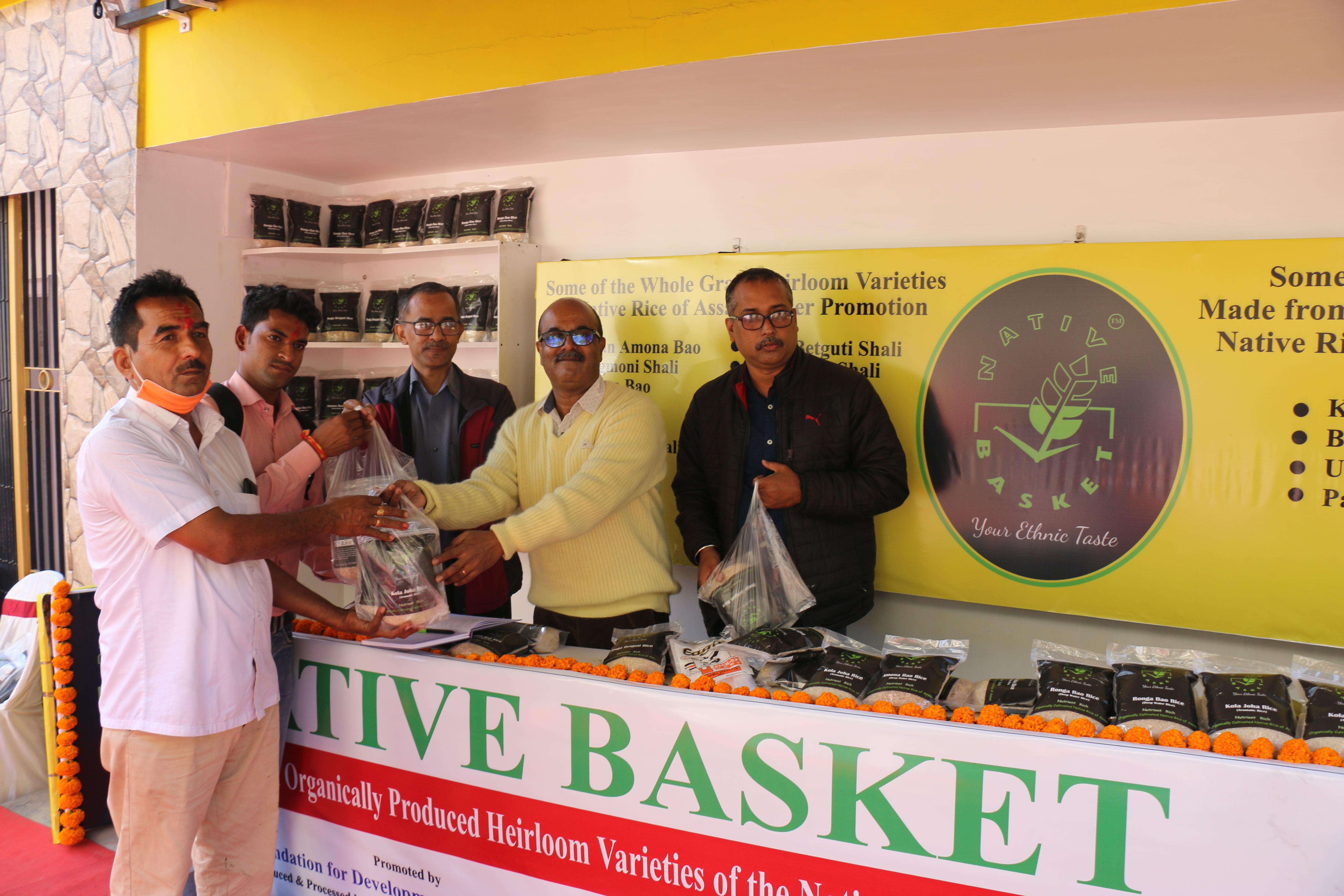 The first customer at Native Basket outlet by Guwahati-based NGO Foundation for Development Integration (FDI), which has identified 24 heritage rice varieties for revival. Courtesy: Sonal Dsouza