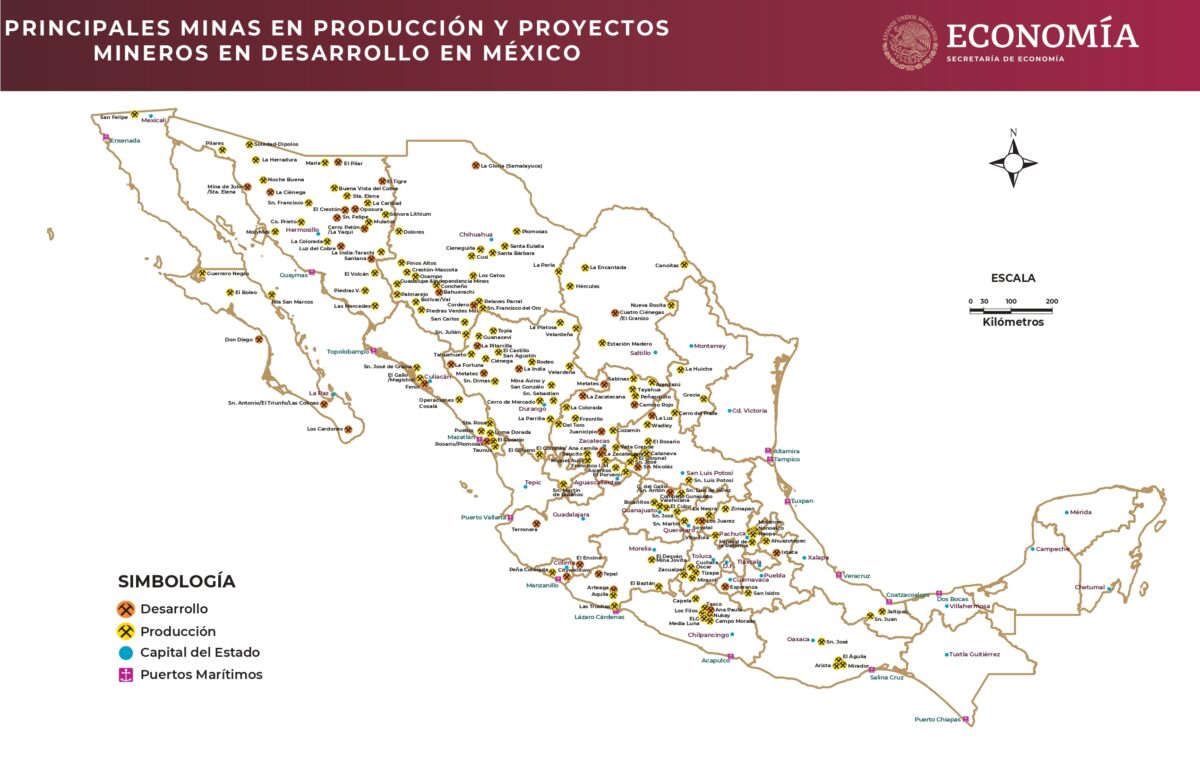 Only 10 percent of Mexico’s territory has been granted in concession for mining activities, but these resources are present almost everywhere in the country. Several of these minerals play a vital role in the energy transition to a low-carbon economy. Map: Mexican Ministry of Economy