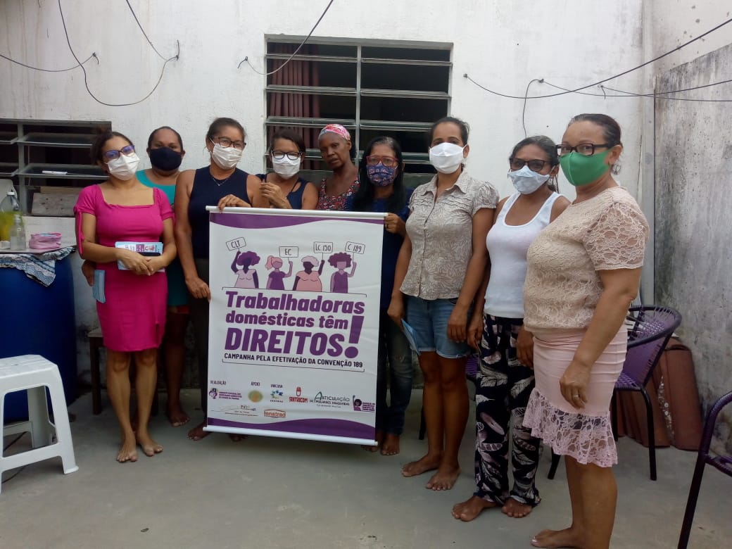 Domestic workers from Paraíba, a state in the Northeast region of Brazil, hold a protest organized by their union demanding respect for their rights and compliance with the laws that regulate their activity in the country. CREDIT: STDP