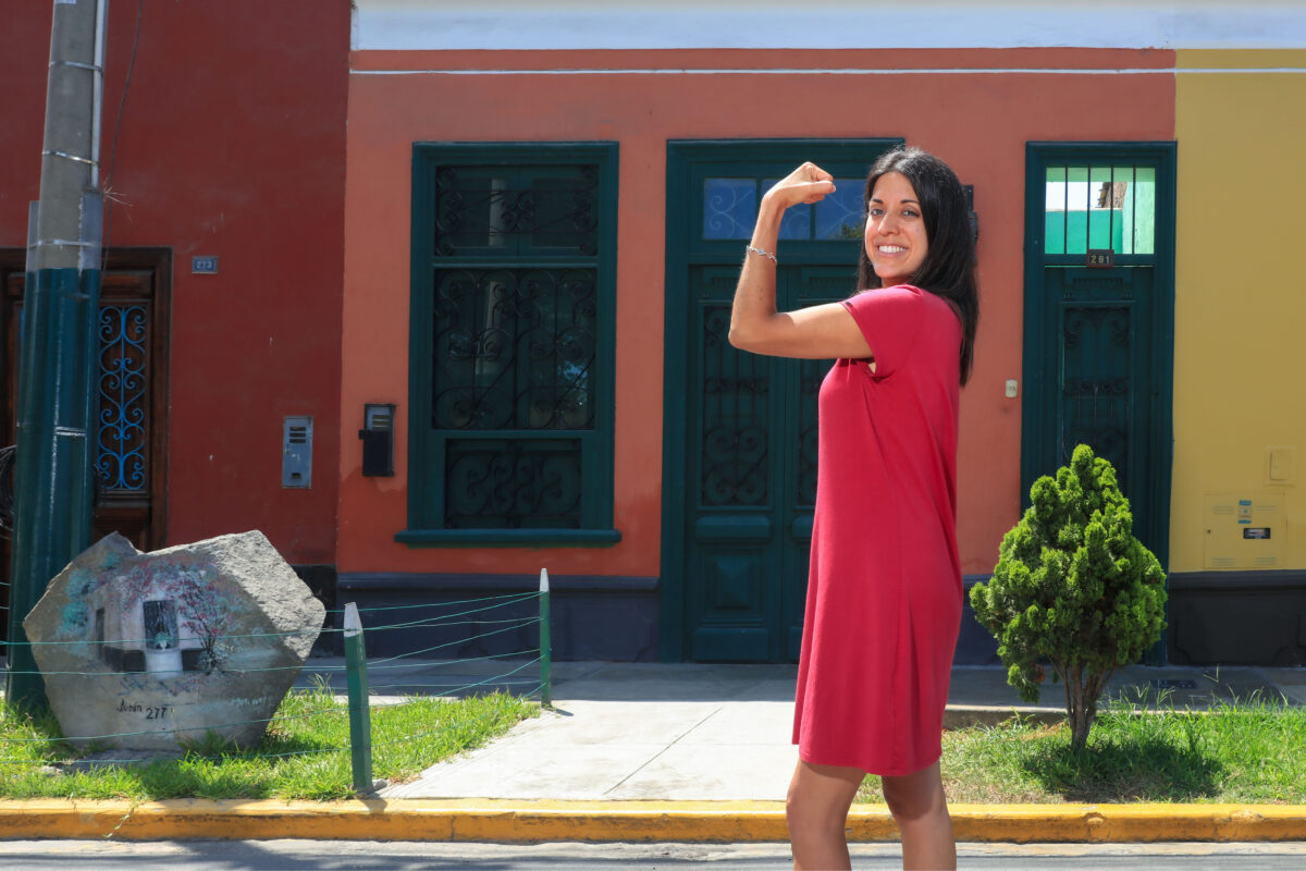 Rocio Pereyra hopes to become mayor of Pueblo Libre, a municipality on the outskirts of Lima. Showing the symbol of female power, she poses in front of the former home of Manuela Saenz, a libertarian woman who contributed to the cause of Peruvian independence and broke down gender stereotypes. &amp;quot;She is an inspiration to me,&amp;quot; says the pre-candidate for mayor in Peru's October municipal and regional elections. CREDIT: Mariela Jara/IPS