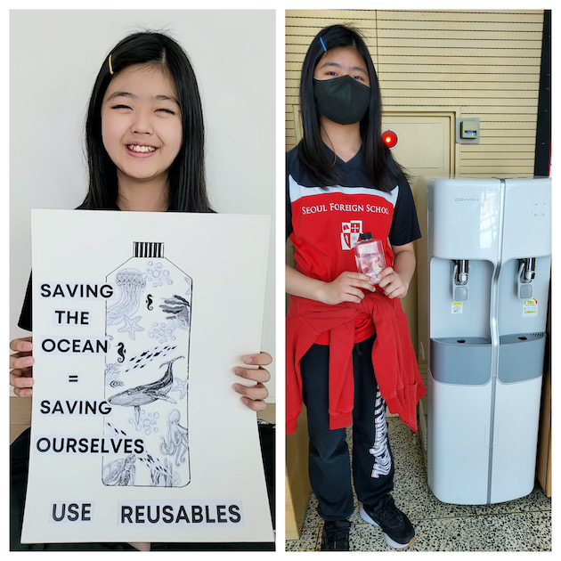 Soo Jung (Chrystal) Cho: Students at a foreign school in Seoul, Korea, participating in and promoting a waste-free lifestyle by using reusable water bottles instead of disposable plastic bottles.  Credit: Soo Jung (Chrystal) Cho / IPS