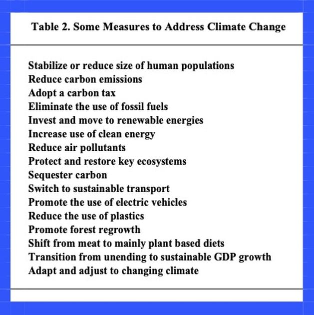 Climate Change Emergency - Some Measures to Address Climate Change