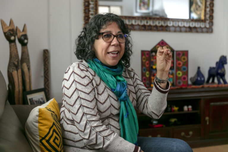 Rossana Mendoza, a university professor in the Intercultural Bilingual Education program, says at her home in Lima that &amp;quot;the priority is to recover this population excluded from the education system,” referring to children and adolescents who are marginalized from the classroom, a proportion that has grown since the start of the COVID pandemic. CREDIT: Mariela Jara/IPS