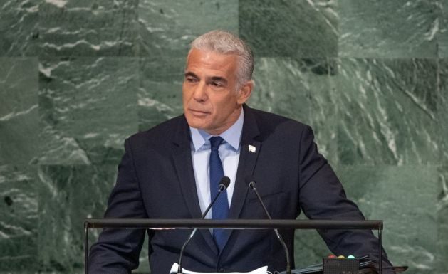 The current Israeli prime minister, Yair Lapid, speaking at the opening of the 77th session of the United Nations General Assembly, expressed his government’s backing for a two-state solution with the Palestinians. Credit; UN Photo/Cia Pak