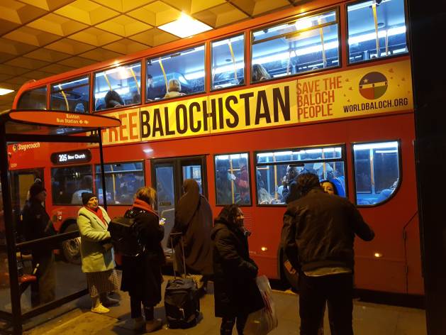 The media blackout on Balochistan has prompted activists in Europe to launch campaigns like this one on London public transport. Photo: Courtesy FBM