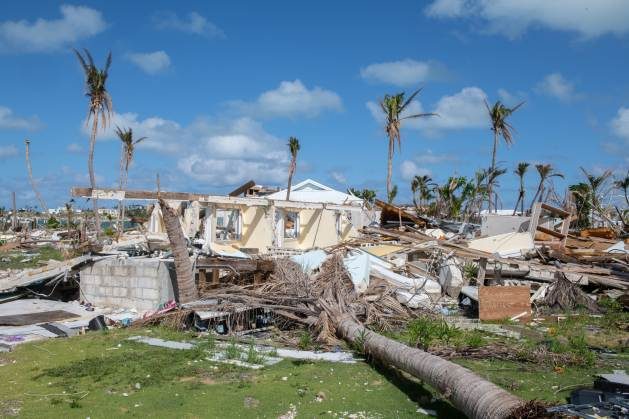 Destruction from hurricane Dorian showing debris and structural damage to buildings and trees in MARSH HARBOR, ABACO ISLAND, THE BAHAMAS. Credit: Shutterstock.