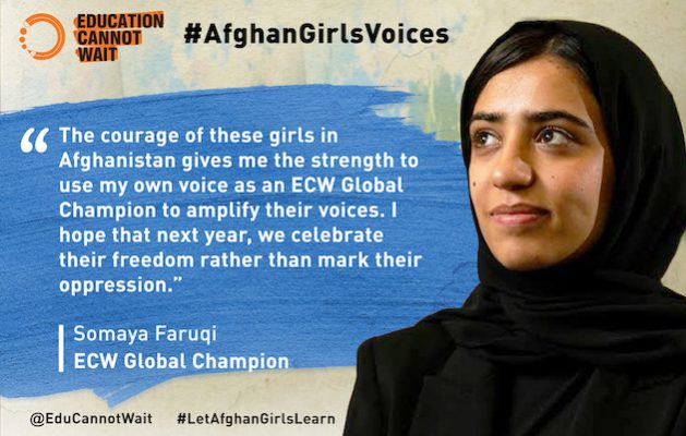The #AfghanGirlsVoices Campaign is a compelling and poignant campaign developed in collaboration with ECW Global Champion, Somaya Faruqi. CREDIT: ECW