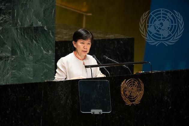 Izumi Nakamitsu, Under-Secretary-General and High Representative for Disarmament Affairs addresses the UNGA to commemorate and promote the International Day against Nuclear Tests. Credit: UN Photo/Evan Schneider