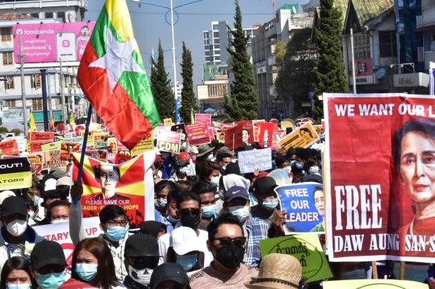 People took to the streets to protest against the military coup in Myanmar in February 2021. Credit: R. Bociaga / Shutterstock.com