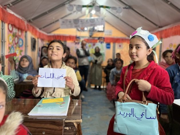Girls in an informal school in Idlib, Syria. This ECW-supported school is providing much-needed education and psychosocial support to children affected by years of brutal conflict and recent earthquakes. © UNICEF/Fricker