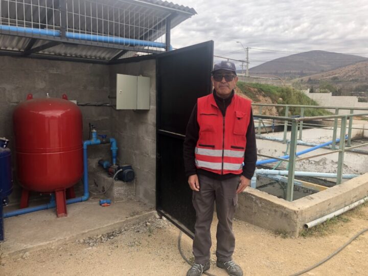  Arnoldo Olivares operates the water treatment and recycling plant in Plan de Hornos, northern Chile. The plant's infrastructure and operation have been upgraded, and it can now deliver water to rural residents to irrigate trees and plants, instead of using potable water. CREDIT: Orlando Milesi / IPS