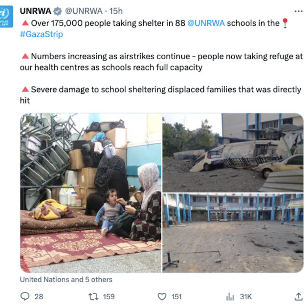 UNRWA on X give details of the humanitarian crisis unfolding in Gaza. Credit: X