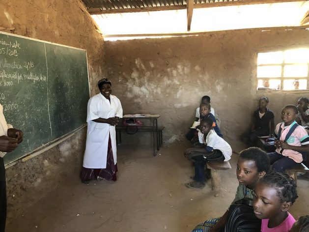 Teacher Maria Alberto in her classroom, 3500 classrooms were destroyed by Cyclone Idai in Mozambique. Credit: Manan Kotak/ECW