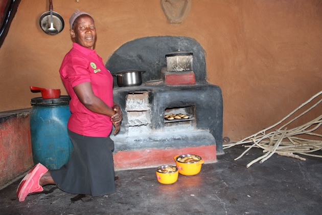 Sinikiwe Ngwenya shows off her energy-saving stove that uses twigs. Credit: Busani Bafana/IPS 