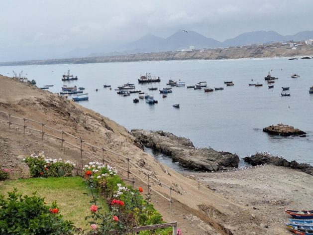 View from the area of La Puntilla, in the bay of the Peruvian town of Chancay, of the beach eroded as a result of the construction of the breakwater that is part of the mega-port built by a Chinese company, whose work is in its first phase. CREDIT: Mariela Jara / IPS