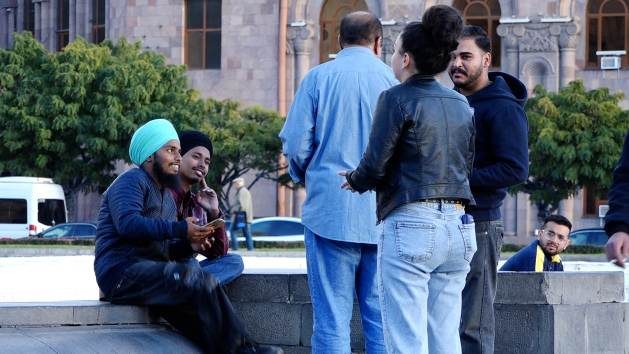 Indian migrants in downtown Yerevan. According to the Migration Service of Armenia, more than 37.000 Indians entered Armenia only in the first nine months of 2023. Credit: Lilit Gasparyan/IPS