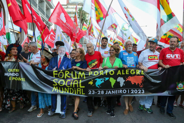 Photo of a march of the Thematic Social Forum on Older Adults in Porto Alegre, southern Brazil, in January 2023. Thematic, national and regional forums proliferated around the world after the first global meetings of the World Social Forum in Porto Alegre, from 2001 to 2003, and in Mumbai, India, in 2004. CREDIT: Tânia Rego / Agência Brasil