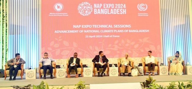 Panelists on the stage during the second day of NAP Expo 2024 at Banglabandhu International Conference Centre (BICC) in Dhaka. Credit: Rafiqul Islam/IPS
