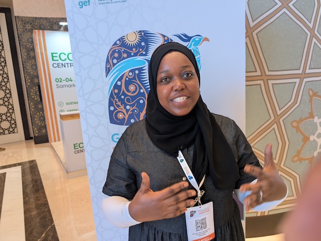Jamila Said Hassan, a marine researcher with the Wildlife Conservation Society of Tanzania, during an interview on the sidelines of the GEF Assembly in Samarkand, Uzbekistan. Credit: Kizito Makoye/IPS