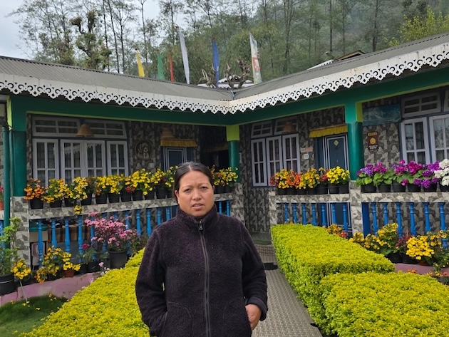 Jayanta Mukhia outside the Chungda Hidden Family Homestay in Yuksom, West Sikkim. Credit: Diwash Gahatraj/IPS